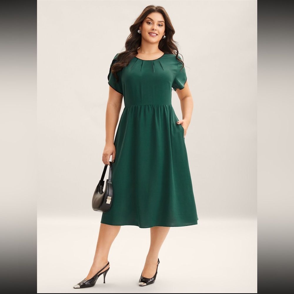 BloomChic Petal Sleeve Pleated Pockets Midi Dress – Size 1X - NWT - Picture 3 of 7